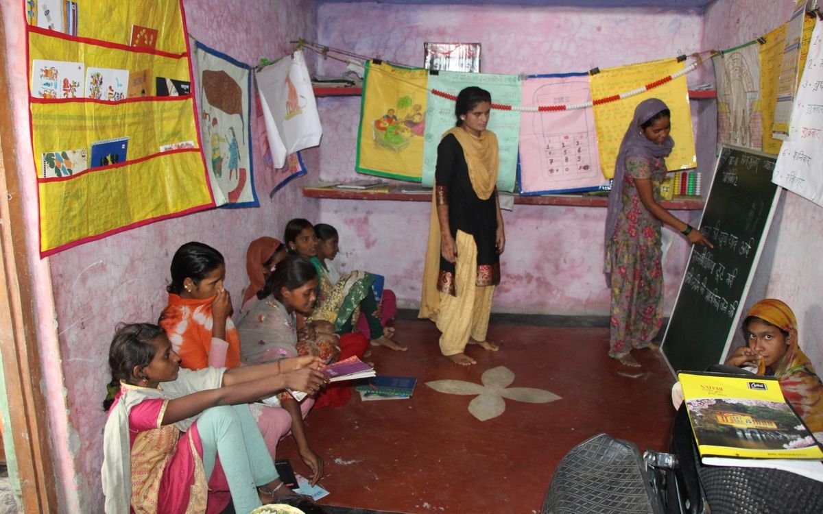 Girls studying in an Indian school classroom